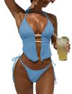 Conjunto de biquíni ZAFUL Halter texturizado sem encosto, 2 peças, azul bebê Conjunto de biquíni ZAFUL Halter texturizado sem encosto, 2 peças, azul bebê