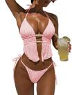 Conjunto de biquíni ZAFUL Halter texturizado sem encosto, duas peças, rosa L