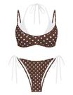 Conjunto de biquíni ZAFUL, maiô feminino de bolinhas de dupla camada, marrom
