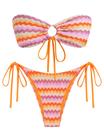 Conjunto de biquíni ZAFUL O Ring Bandeau para mulheres com listras de corte alto