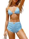 Conjunto de biquíni ZAFUL, shorts xadrez triangulares, maiô, azul