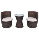 Conjunto de bistrô vidaXL Poly Rattan, 3 peças, marrom com almofadas