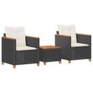 Conjunto de bistrô vidaXL preto, poliéster, rattan e madeira de acácia, 3 peças