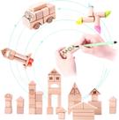 Conjunto de blocos de construção de madeira, 72 PCS Madeira Natural Empilhamento B