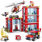 Conjunto de Blocos de Construção - Quartel de Bombeiros com Caminhão e Helicóptero
