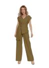 Conjunto de blusa com amarração lateral gola em V e calça pantalona em tecido marrant hzcon004 Conjunto de blusa com amarração lateral gola em V e calça pantalona em tecido marrant hzcon004