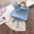 Conjunto de Blusa de Chiffon e Shorts para Meninas - Verão Casual Conjunto de Blusa de Chiffon e Shorts para Meninas - Verão Casual