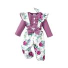 Conjunto De Body Com Mangas Largadas Roxas E Calça Com Faixa Floral Para Bebês De 0 a 24 Meses