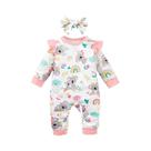 Conjunto De Body E Faixa De Cabelo Para Bebê Menina Recém-Nascida 0-12 Meses, Manga Longa, Estampa Conjunto De Body E Faixa De Cabelo Para Bebê Menina Recém-Nascida 0-12 Meses, Manga Longa, Estampa