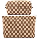 Conjunto de bolsa de maquiagem ZLFSRQ xadrez marrom para mulheres (2 unidades) Conjunto de bolsa de maquiagem ZLFSRQ xadrez marrom para mulheres (2 unidades)