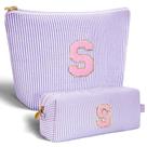 Conjunto de bolsas de cosméticos que combina lavanda com iniciais personalizadas