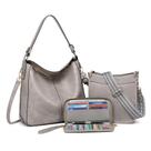 Conjunto de bolsas de couro BAVERGE para mulheres com carteira, 3 peças, cinza