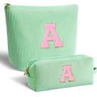 Conjunto de bolsas de maquiagem Btffitting Initials, bolsa de cosméticos, lona verde