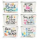 Conjunto de bolsas de maquiagem com tema de praia de CHENGU, lona de algodão, 6 peças femininas