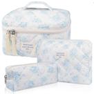 Conjunto de bolsas de maquiagem Gosect acolchoado grande floral azul rosa algodão