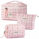 Conjunto de bolsas de maquiagem Lodmemo de algodão acolchoado, 3 peças rosa
