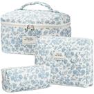 Conjunto de bolsas de maquiagem TESAFNG de algodão floral acolchoado, 3 peças para mulheres
