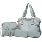 Conjunto de bolsas e carteiras Qiyuer para mulheres, cinza, azul, 3 peças