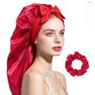 Conjunto de boné de dormir de cetim com laço e elástico Red Hair Protec