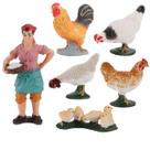 Conjunto de bonecos de galinha de fazenda, 6 peças com galinha, galo e pintinhos e crianças