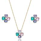 Conjunto De Brinco E Colar Banhado A Ouro 18k Trevo Com Zircônia Quartzo, Cristal, Turmalina E Ametista Conjunto De Brinco E Colar Banhado A Ouro 18k Trevo Com Zircônia Quartzo, Cristal, Turmalina E Ametista