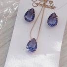 Conjunto De Brincos+colar Pedra Gota Folheado A Ouro Lilas