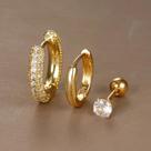 Conjunto De Brincos De Argola Femininos Chiques Com Cristais Brilhantes - 3 Peças De Joias Para