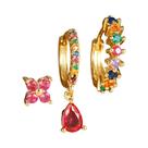Conjunto De Brincos De Argola Femininos Em Aço Inoxidável Com 3 Peças: Gota D'água, Flor E Geometria Conjunto De Brincos De Argola Femininos Em Aço Inoxidável Com 3 Peças: Gota D'água, Flor E Geometria