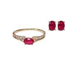 Conjunto de Brincos e Bracelete com Pedra Oval Turmalina Rosa Fusion Banhado a Ouro - VIDIÈ