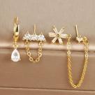 Conjunto De Brincos Pendentes De Corrente Com Borlas De Zircônia Em Aço Inoxidável Dourado Para