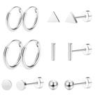Conjunto de brincos Staligue Titanium, 6 pares de prata hipoalergênica