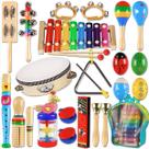 Conjunto de Brinquedo Musical Educativo Infantil de Percussão Kit Triângulo Xilofone Harmônica Maracas Tamborim
