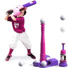 Conjunto de brinquedos de beisebol QDRAGON 2 em 1 T Ball para crianças de 3 a 8 anos rosa