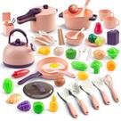 Conjunto de brinquedos de cozinha Bruvoalon 56 peças de utensílios de cozinha e brinquedos de frutas