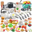 Conjunto de brinquedos de cozinha Funpynani 130 unidades com panelas, frigideiras e utensílios brancos