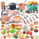 Conjunto de brinquedos de cozinha Funpynani 130 unidades com panelas, frigideiras e utensílios rosa