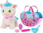 Conjunto de brinquedos de pelúcia Barbie Unicorn Stuffed Animal com bolsa e 5 peças