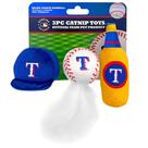 Conjunto de brinquedos de pelúcia para gatos MLB Texas Rangers com Catnip, 3 peças