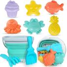 Conjunto de brinquedos de praia GKDOMS Kids com balde dobrável, moldes de areia