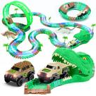 Conjunto de brinquedos Dinosaur Jurassic Race Track Train Glow in The Dark World JITTERYGIT Dino Racetrack Park com T-Rex e Triceratops