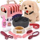 Conjunto de brinquedos G.C. 13 peças de cachorro de pelúcia eletrônico interativo com transportador