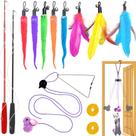 Conjunto de Brinquedos Interativos para Gatos com Varinha Retrátil e Penas