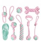 Conjunto de brinquedos para cães, corda de algodão, 9 peças, rosa e menta para mastigar