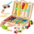 Conjunto de brinquedos para caixas de ferramentas de madeira para crianças com blocos de construção coloridos Conjunto de brinquedos para caixas de ferramentas de madeira para crianças com blocos de construção coloridos