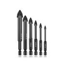 Conjunto de brocas, 6 peças, cruz de quatro canais, liga preta de 3-12 mm
