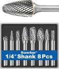 Conjunto de brocas de metal duro Sworker, 8 unidades com haste 1/4, diâmetro máximo da cabeça de 10 mm