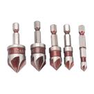 Conjunto de brocas escareadas, 5 peças, haste hexagonal, 5 canais, revestidos de vermelho