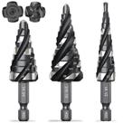Conjunto de brocas Step Drill Bits, 3 unidades HSS Four-Flute para metal, madeira e plástico