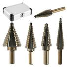Conjunto de brocas Step Drill Bits, 5 unidades HSS com caixa de alumínio revestida a ouro Conjunto de brocas Step Drill Bits, 5 unidades HSS com caixa de alumínio revestida a ouro