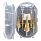 Conjunto de brocas Step Drill em aço revestido de titânio, 6 unidades com estojo Conjunto de brocas Step Drill em aço revestido de titânio, 6 unidades com estojo